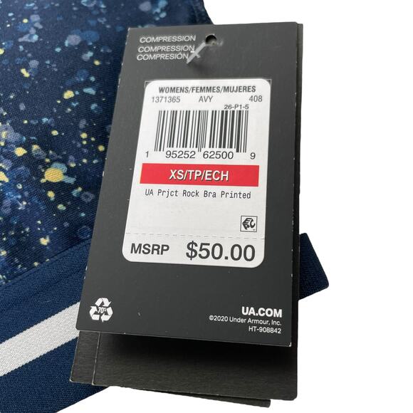 Under Armour Womens Sports Cross Back Bra Size XS Project Rock Compression Navy - Picture 10 of 10